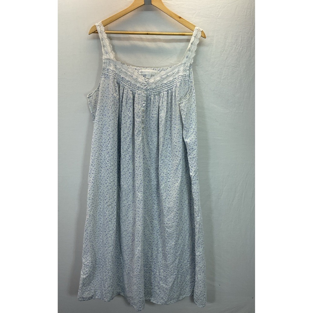 Eileen West Cotton Nightgown Sz XL Purple Floral Lace Trim Button Tank Prairie